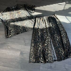 Vintage A|K 90s animal leopard print stretchy top and button down skirt